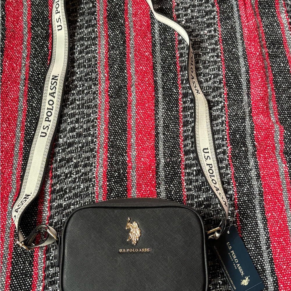 U.S. Polo Assn. Black Belt Bag with White Strap